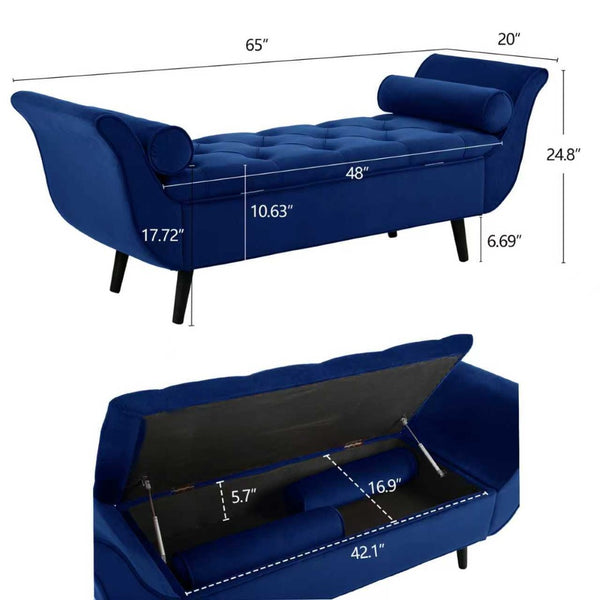 English Elm Vintage Button Tufted Velvet Storage Bench Mid Century Seat for Bedroom Entryway W2795P428645