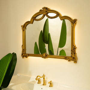 English Elm 35'' VITI Mirror Baroque Revival with Ornate Gold PU Frame, Backlit LED, Elegant Bathroom Accent W2615P346494