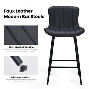 English Elm Counter Stools Set Of 2 - Stylish Mid-Century Modern Faux Leather Chairs For Kitchen & Dining T3623P366861