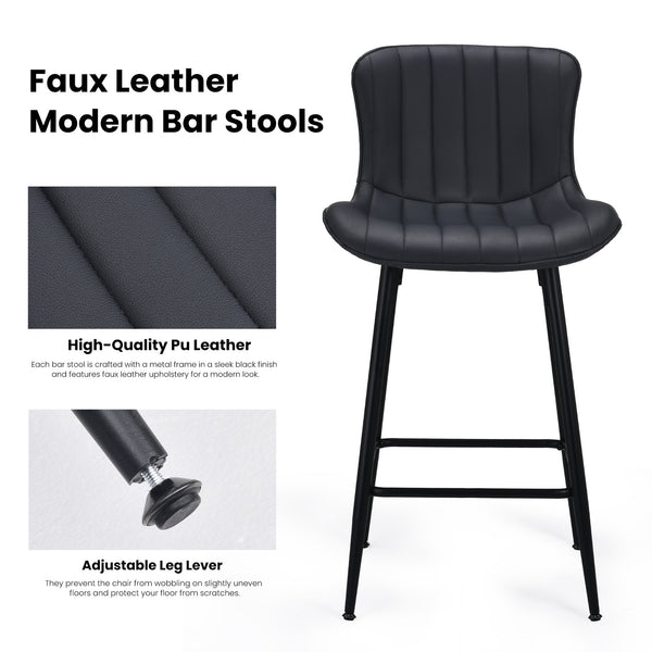 English Elm Counter Stools Set Of 2 - Stylish Mid-Century Modern Faux Leather Chairs For Kitchen & Dining T3623P366861
