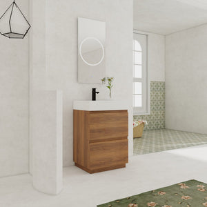 English Elm 24" Modern Bathroom Vanity with Single Undermount Sink, Engineered Wood, Waterproof Finish, 2 Drawers and Pre-Drilled Faucet Hole Brown W1972S00006