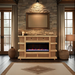 English Elm Laurel Laurel Canyon 72" Fireplace Mantel with 42" Electric Insert, Oak Craftsmanship & Cable Management Natural B108P292282