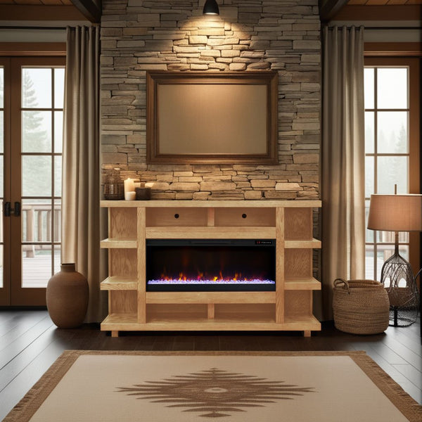 English Elm Laurel Laurel Canyon 72" Fireplace Mantel with 42" Electric Insert, Oak Craftsmanship & Cable Management Natural B108P292282