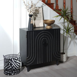 English Elm Modern Black Wood Storage Cabinet - Stylish 30In Accent Sideboard For Living Room, Bedroom & Entryway W2729P239175