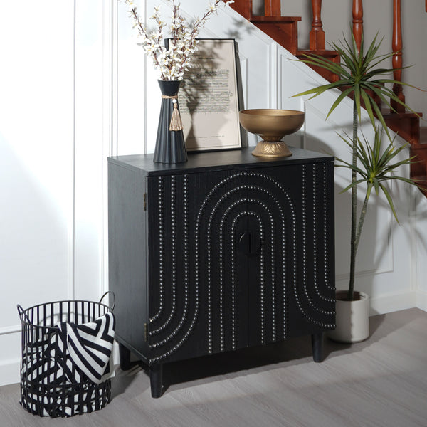 English Elm Modern Black Wood Storage Cabinet - Stylish 30In Accent Sideboard For Living Room, Bedroom & Entryway W2729P239175