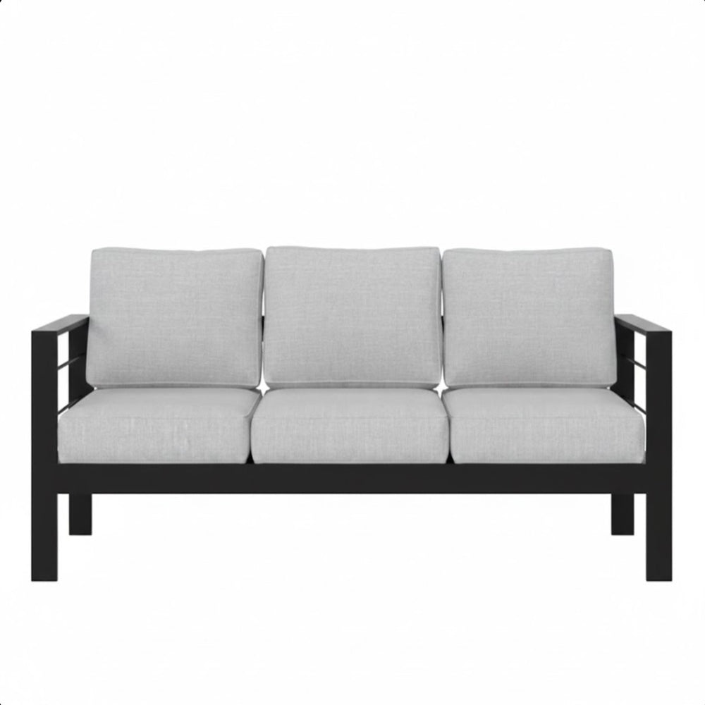 English Elm 73" Cast Aluminum Outdoor Sofa Rust-proof Powder-coated Frame with Resort-style Cushions Black+ Gray B082P454994
