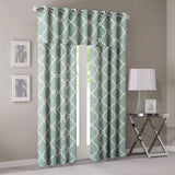 Madison Park Saratoga Modern/Contemporary Fretwork Print Grommet Top Window Valance MP41-2405 Seafoam/White