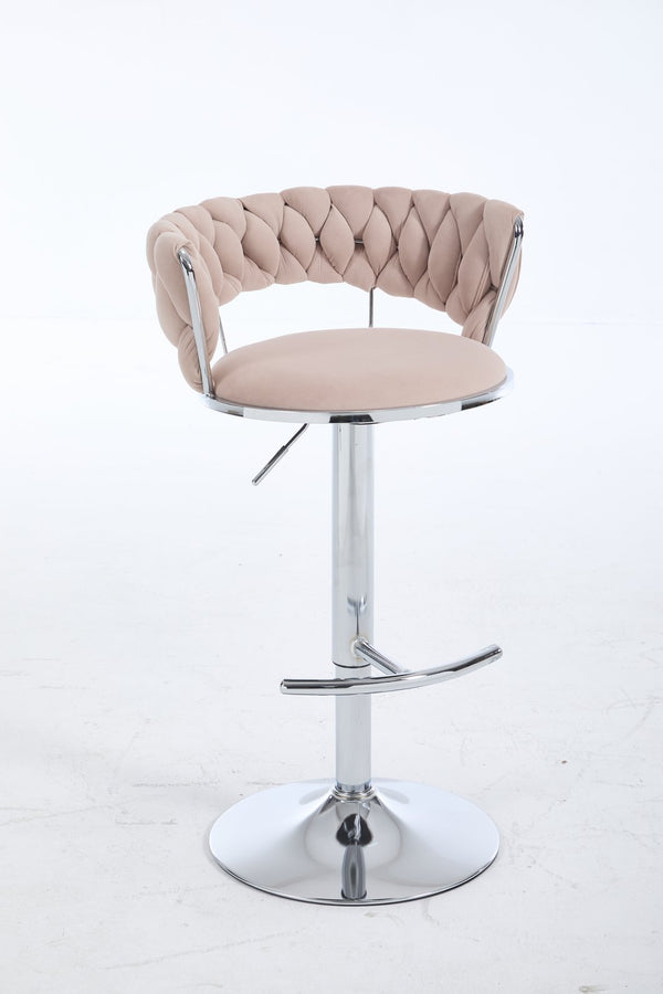 English Elm Set of 2 Velvet Bar Stools with Chrome Base Swivel Height Adjustment Plush Cushion Modern Comfort Pink W1249P247740