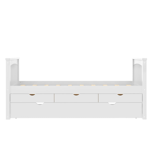 English Elm Twin Solid Wood Platform Bed with Trundle and Two Drawers, White Daybed for Kids Guests Off White W1580S00262