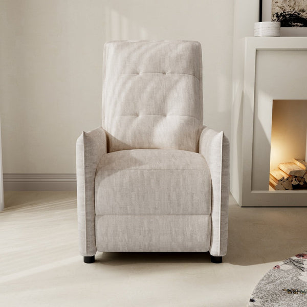 English Elm Chenille Upholstered Push Back Recliner with Metal Frame and Overstuffed Foam Lounger Beige W3568P431428