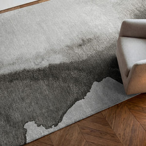 Louis de Poortere Meditation Collection Abstract Ink Blot Area Rug Coastal Teal for Serene Living Spaces Black Shadow 9'2 x 12'10 120303