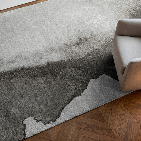 Louis de Poortere Meditation Collection Abstract Ink Blot Area Rug Coastal Teal for Serene Living Spaces Black Shadow 9'2 x 12'10 120303