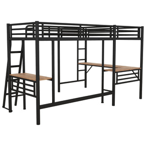 English Elm Twin Metal Loft Bed with Two Built-In Desks, Black — Space-Saving L-Shaped Twin Bunk for Study & Sleep GX001114AAB-1