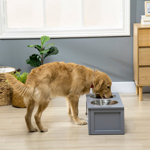 English Elm PawHut Elevated Dog Bowls with Hidden Storage Drawer, 2 Stainless Steel Bowls, Gray, Medium W2225P200774
