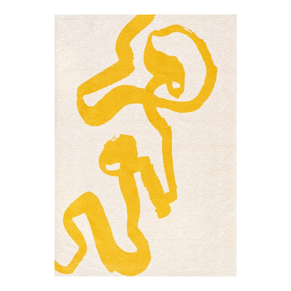 Louis de Poortere Craft Collection Ribbon Calligraphy Inspired Area Rug Bold Textured Pile for Living Rooms Pure Yellow 2'7 x 4'11 120308