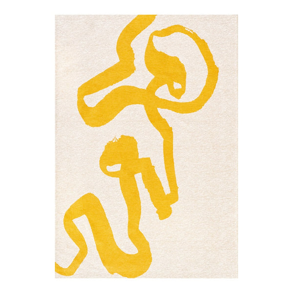 Louis de Poortere Craft Collection Ribbon Calligraphy Inspired Area Rug Bold Textured Pile for Living Rooms Pure Yellow 2'7 x 4'11 120308