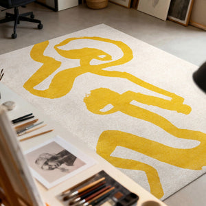 Louis de Poortere Craft Collection Ribbon Calligraphy Inspired Area Rug Bold Textured Pile for Living Rooms Pure Yellow 7'9 x 11'2 120315