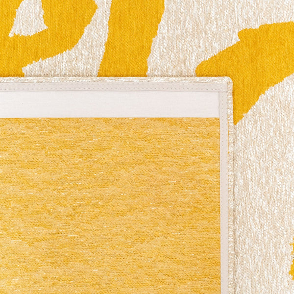 Louis de Poortere Craft Collection Ribbon Calligraphy Inspired Area Rug Bold Textured Pile for Living Rooms Pure Yellow 7'9 x 11'2 120315