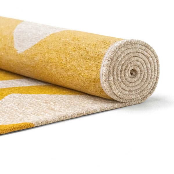 Louis de Poortere Craft Collection Ribbon Calligraphy Inspired Area Rug Bold Textured Pile for Living Rooms Pure Yellow 7'9 x 11'2 120315