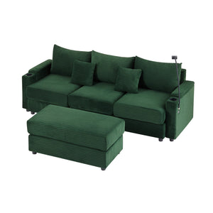 English Elm 95.3" Modern 3-Seater Sofa Sectional Couch With Storage, Usb Ports, Cup Holders & Movable Ottoman N719S001612F