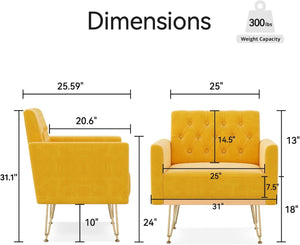 English Elm Teddy Fabric Tufted Accent Chair with Gold Metal Legs for Bedroom or Living Room Orange-Yellow W2113P392019