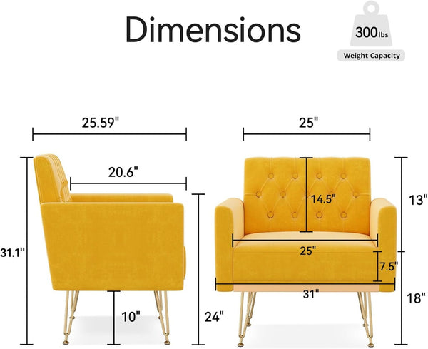 English Elm Teddy Fabric Tufted Accent Chair with Gold Metal Legs for Bedroom or Living Room Orange-Yellow W2113P392019