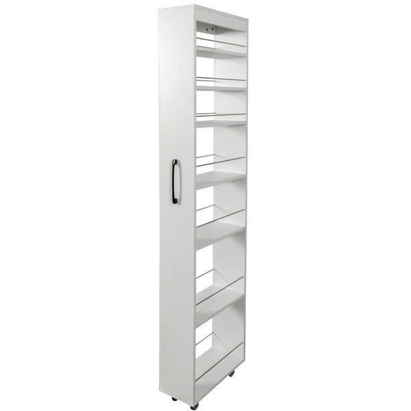 English Elm 7 Tier Rolling Slim Kitchen Organizer with Open Shelves and Casters for Narrow Spaces W331P374571