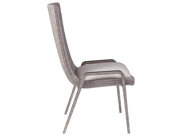 Lexington Artistica Home Iteration Side Chair - Exquisite Woven Wicker On Iron Frame, Antiqued Silver Leaf Finish, Modern Elegance Gray Wood 2085-880-01