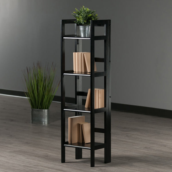Winsome Wood Terry 4-tier Foldable Shelf In Black - Space-saving Storage Solution For Small Homes & Offices Black Solid Wood 20852-winsome-wood