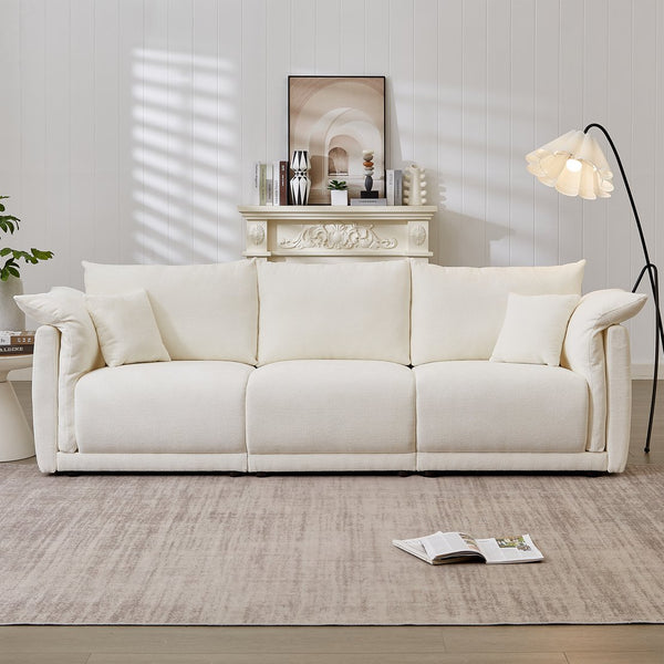 English Elm 98.5" 3-seater sofa with upholstered armrests and plush cushions, modern linen sofa with high weight capacity Beige W1193S00144