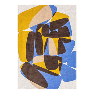 Louis de Poortere Gallery Collection Stones Low Pile Area Rug with Organic Pebble Pattern for Modern Interiors Sunny Blue 5'7 x 7'10 120251