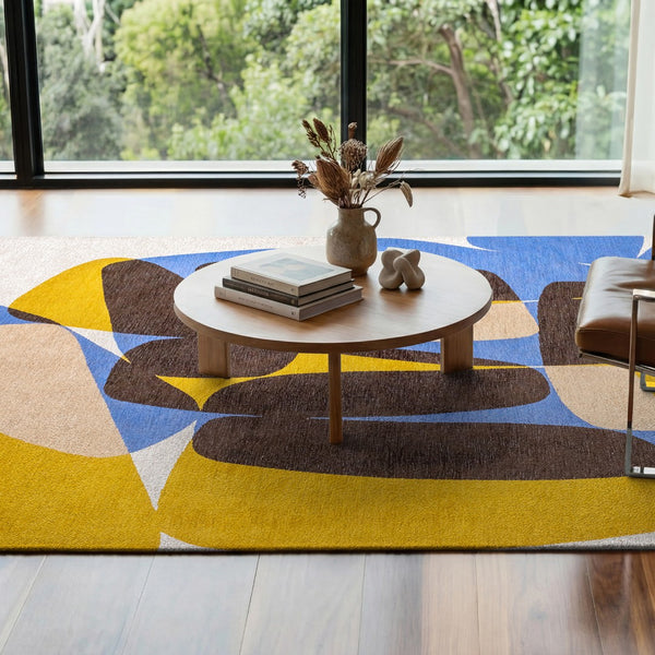 Louis de Poortere Gallery Collection Stones Low Pile Area Rug with Organic Pebble Pattern for Modern Interiors Sunny Blue 5'7 x 7'10 120251