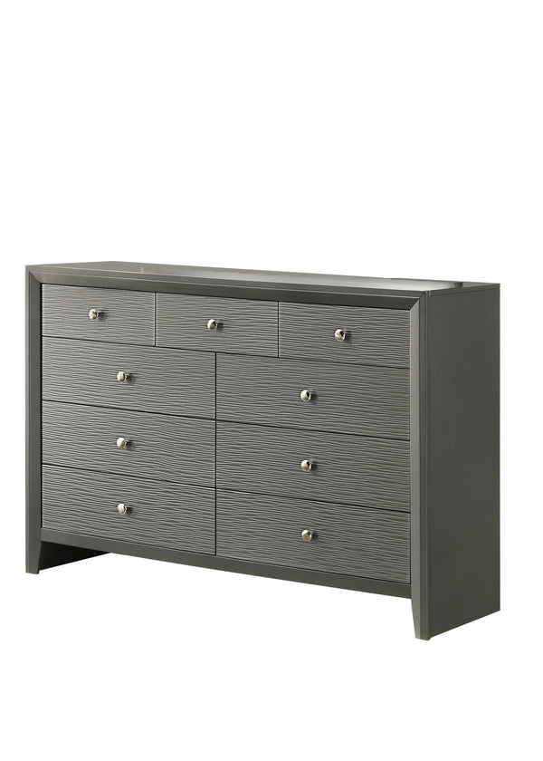 English Elm 1pc Modern 9-Drawer Dresser with Round Knobs, Gunmetal Wood-Pattern Finish, Stylish Bedroom Storage Dark Gray 57.1 L x 18.4 W x 40.6 H B2741P345933