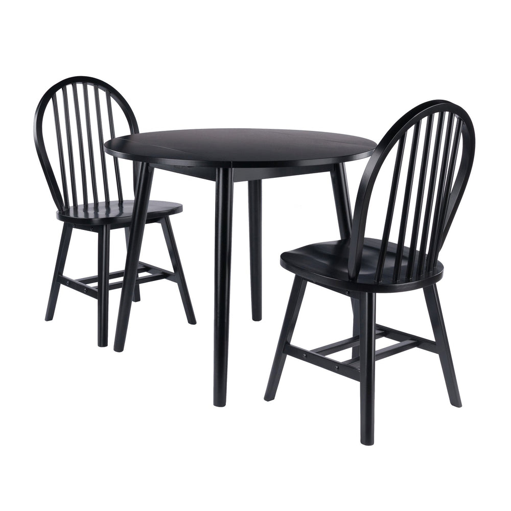 Winsome Wood Moreno 3-piece Dining Set: Stylish Drop Leaf Table & Classic Windsor Chairs For Small Spaces Black Solid ,Composite Wood 20867-winsome-wood
