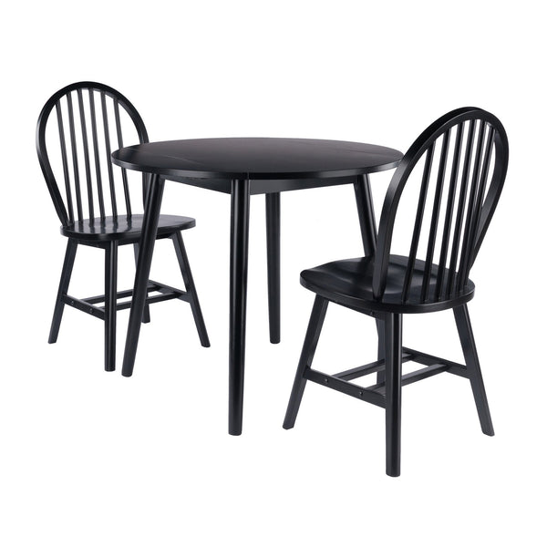 Winsome Wood Moreno 3-piece Dining Set: Stylish Drop Leaf Table & Classic Windsor Chairs For Small Spaces Black Solid ,Composite Wood 20867-winsome-wood