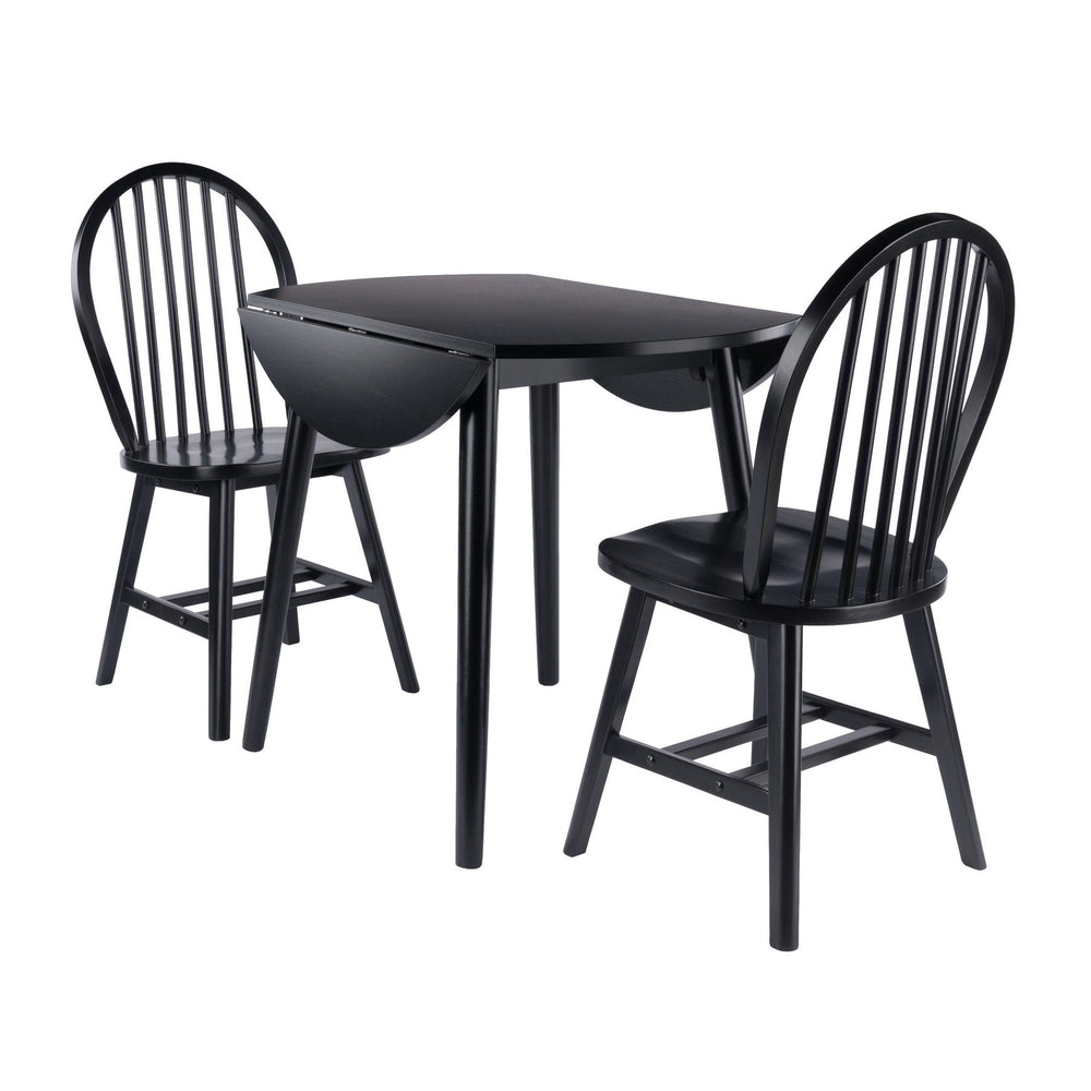 Winsome Wood Moreno 3-piece Dining Set: Stylish Drop Leaf Table & Classic Windsor Chairs For Small Spaces Black Solid ,Composite Wood 20867-winsome-wood