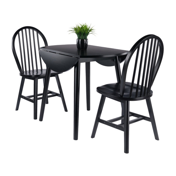Winsome Wood Moreno 3-piece Dining Set: Stylish Drop Leaf Table & Classic Windsor Chairs For Small Spaces Black Solid ,Composite Wood 20867-winsome-wood