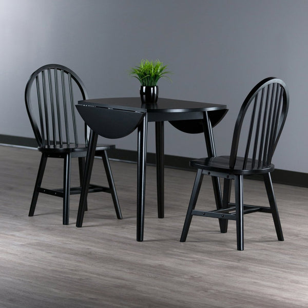Winsome Wood Moreno 3-piece Dining Set: Stylish Drop Leaf Table & Classic Windsor Chairs For Small Spaces Black Solid ,Composite Wood 20867-winsome-wood
