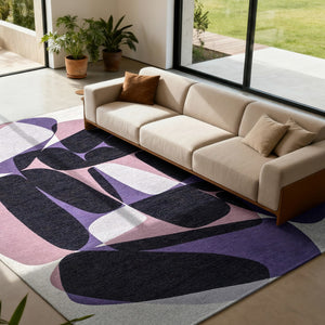 Louis de Poortere Gallery Collection Stones Low Pile Area Rug with Organic Pebble Pattern for Modern Interiors Eclipse 4'7 x 6'7 120256