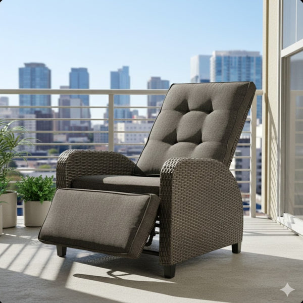 English Elm 30" Wide Reclining Patio Lounge Chair with Footrest and Weather Resistant Frame B082P455130