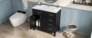 English Elm 36" Modern Bathroom Vanity With Sink Combo, Sleek Black Cabinet, Durable Storage & Stylish Design N725P246491B