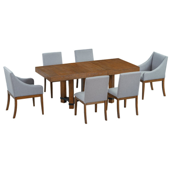English Elm Topmax Rustic Acacia Extendable Dining Set Seats Eight with Upholstered Chairs SP000064AAD