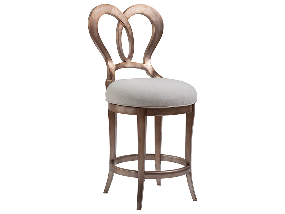 Lexington Artistica Home Melody Counter Stool - Elegant Solid Mahogany Design With Soft Linen Upholstery In Warm Silver Leaf Finish Silver Leaf Wood 2087-895-01