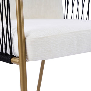 English Elm Fabric Upholstered Dining Chairs Glam Set of Two with Gold Accents Iron Frame N768P379517W