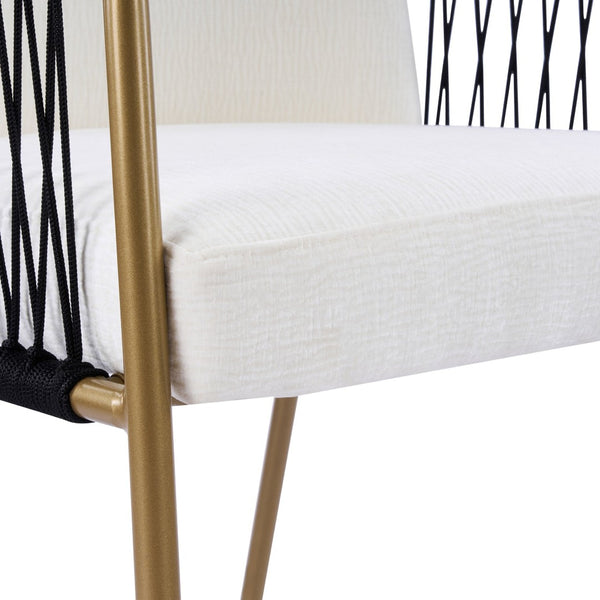 English Elm Fabric Upholstered Dining Chairs Glam Set of Two with Gold Accents Iron Frame N768P379517W