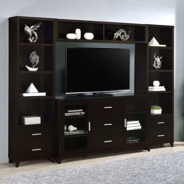 English Elm Barnaby Cappuccino 4-Piece Entertainment Center Set with Tall Console, Media Towers & Bridge Shelf B062S00835
