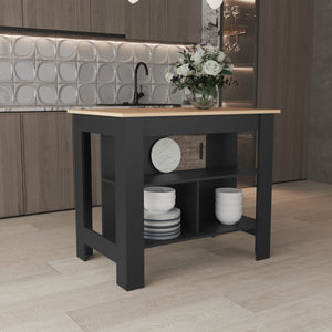 English Elm Kitchen Island with Spacious Leg Room and Wide Prep Top, 3 Open Shelves for Cookware & Storage Black+Natural 48.43 L x 32.68 W x 4.33 H B097P250923