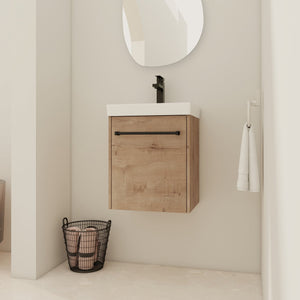 English Elm 18'' Floating Wall-Mounted Bathroom Vanity with Ceramic Sink, Soft-Close Door & Space-Saving Design Imitative Oak W999P236339