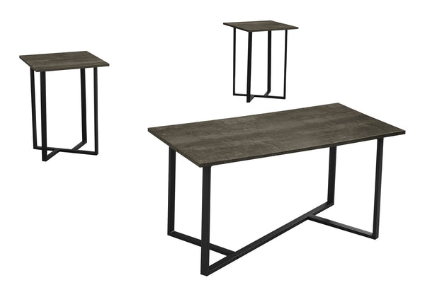 English Elm Table 3-Piece Set with Stone Laminate Tops and Black Metal Bases — Modern Coffee & End Tables Dark Brown 39 L x 20 W x 7 H B2710P287066