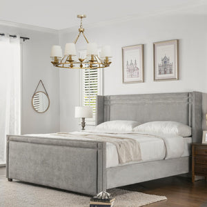English Elm Jennifer Taylor Home - Elle Wingback Upholstered King Bed in Silver Grey Polyester — Handcrafted Hardwood Frame, Nailhead Trim, Luxurious Support B2719P245936